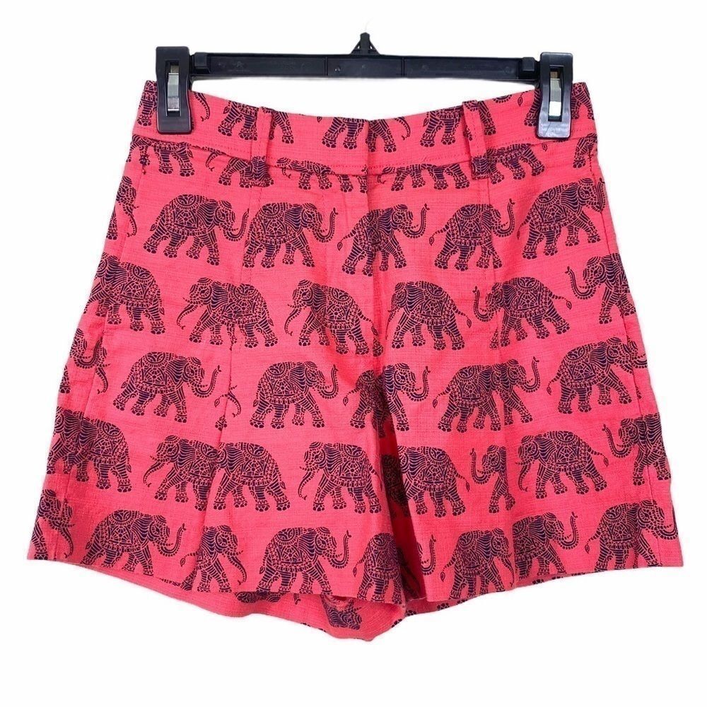 JCrew Coral Red Elephant Print High Waist Shorts - Picture 10 of 10